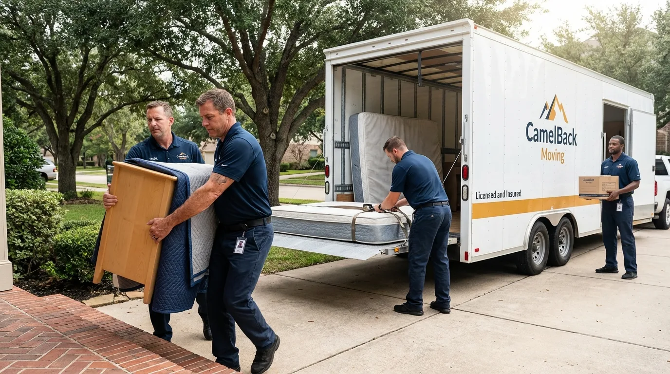 Crew loading residential truck for cross-state move from Pocahontas, AR